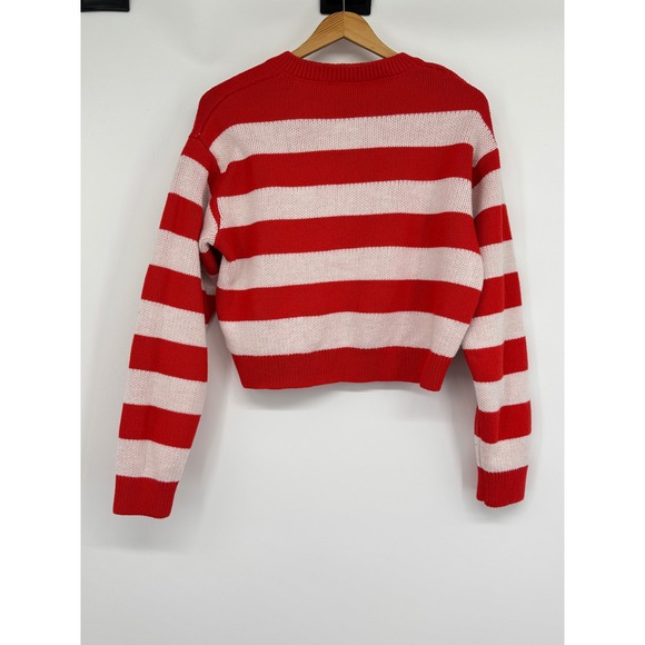 ZARA Sweater Women M Orange White Striped Cropped Academia Preppy Parsian Casual - Picture 7 of 9